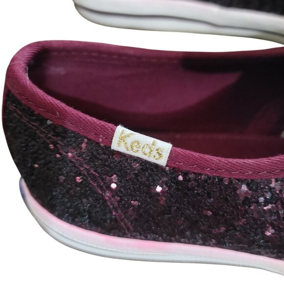Keds x Kate Spade New York Champion Glitter Size Glitter Sneakers Black Burgundy - Picture 11 of 16
